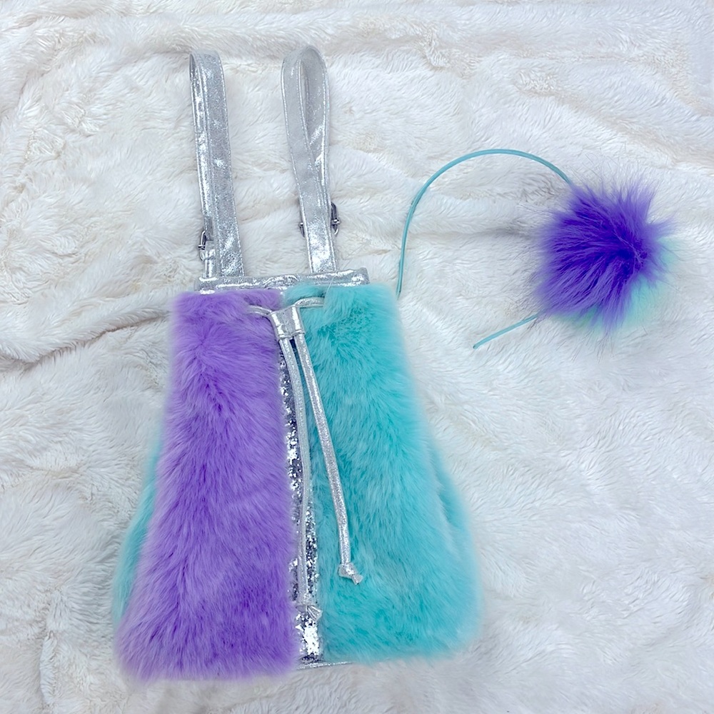 Matching faux fur backpack and headband set